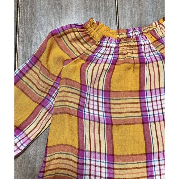 Old Navy Plaid Balloon Sunflower Gold Top - Picture 3 of 10